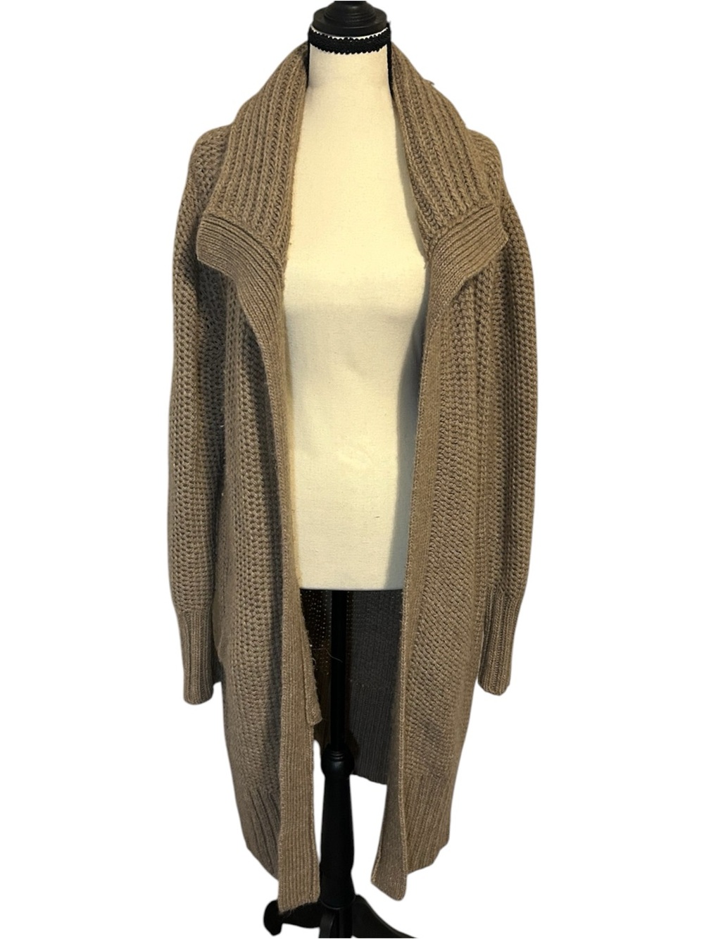 Banana Republic Brown Chunky Mixed Stitch Knit Long Cardigan Italian Yarn Sz M